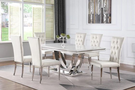 Brand New 7PC Chrome/White Dining Set with Marble Top