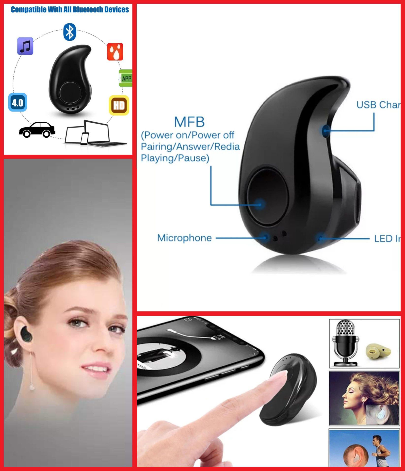 Earbud wireless Bluetooth (one ear piece)
