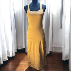 Mono B Athletic Tank Dress Tan Camel Medium Shelf Bra Midi BodyCon Square Neck