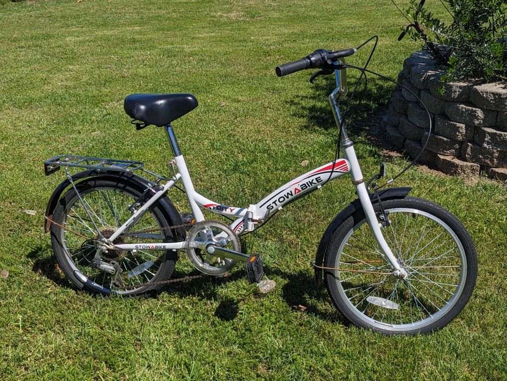 Stowabike Folding City V2 Compact Foldable Bike - White and Red, 20" Wheels, Rear Rack