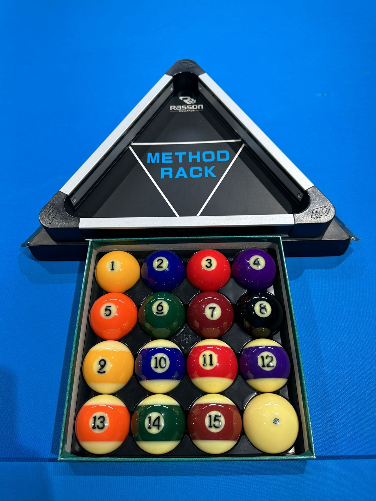 Aramith Premium Pool Cue Balls (New) With Rasson Method Rack for Sale