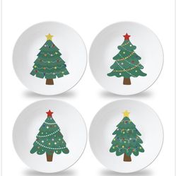  4 Set 10 Inch Christmas Tree Plates Melamine 