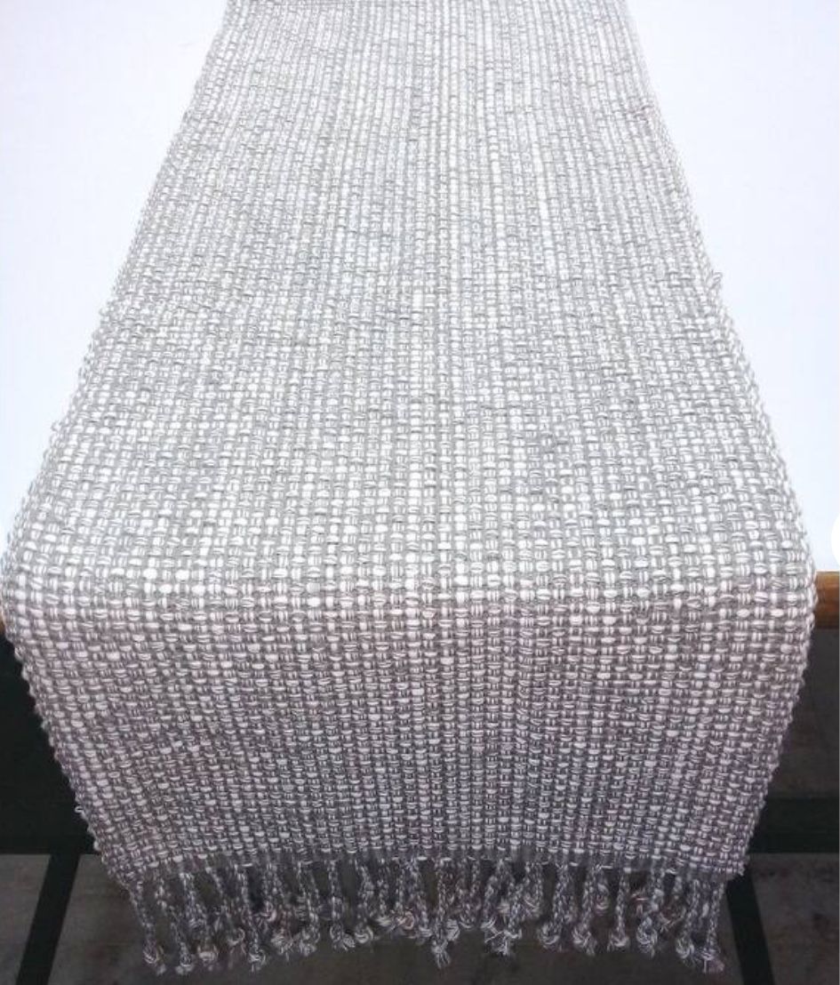 Brand new Two tone Woven Grey Table runner- 100% Cotton- 72 “X13”