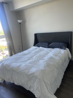 Modern Charcoal Gray Upholstered Bed Frame