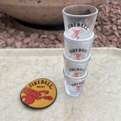 New shot glasses 4 NEW Fireball shot glasses and 1 coaster 