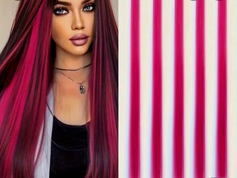 SET OF 5 FUSHIA CLIP ON HAIR EXTENSIONS 
