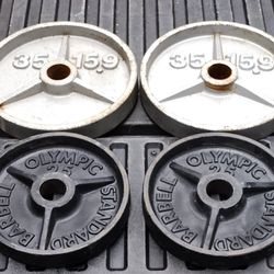 SET OF OLYMPIC DEEP DISH PLATES : (PAIRS OF)  :  35 LB.  &  25 LB.   PLATES