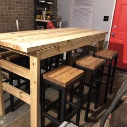 6 Ft Bar Height Patio Table With 6 Bar Stools ....(treated Wood ) Finished Or Unfinished 