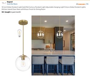 Bagood 10 Inch Globe Pendant Light Gold Mid Century Pendant Light Adjustable Hanging Light Fixture Globe Pendant Lights Kitchen Island Clear Glass wit