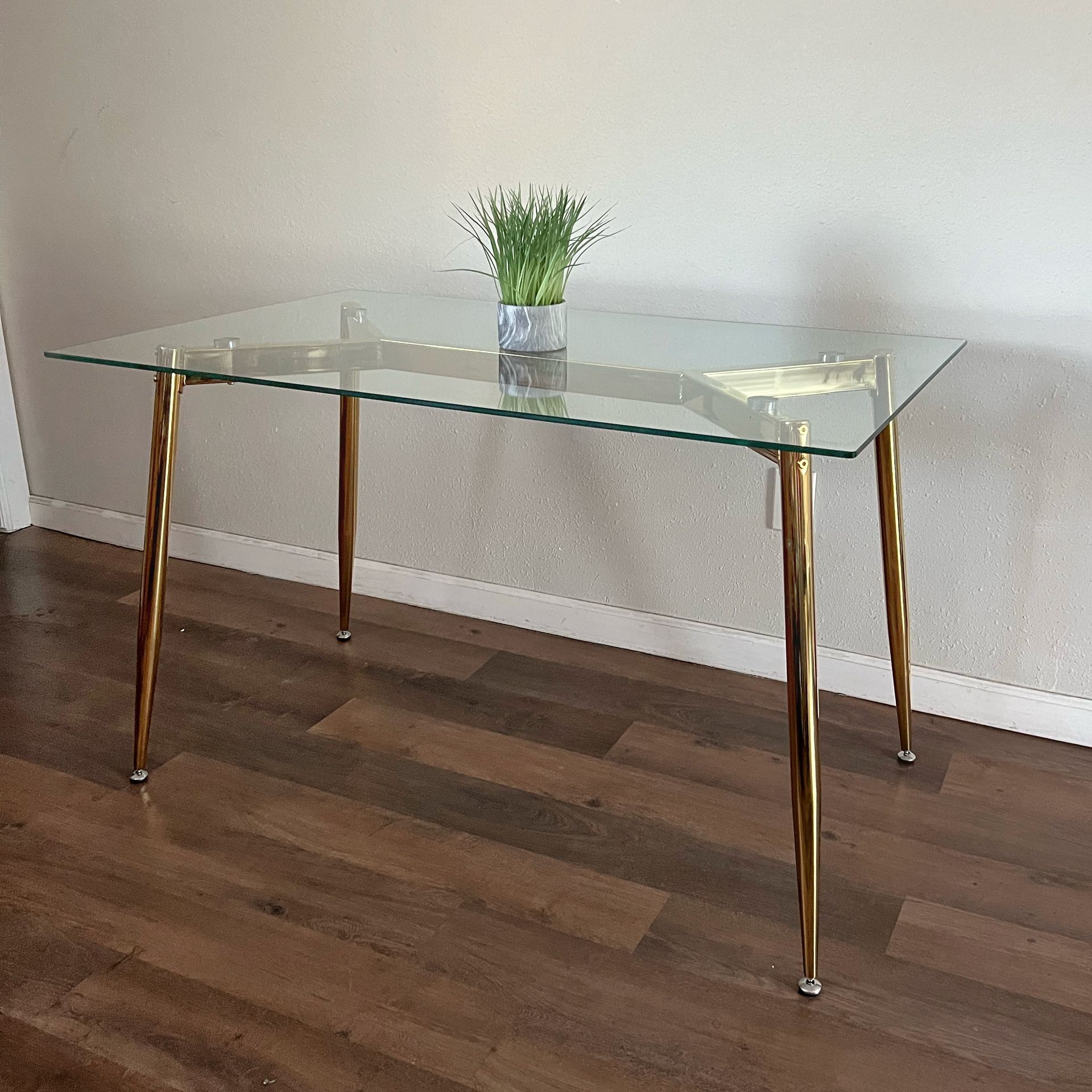 Glass Gold Rectangular Dining Table