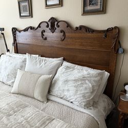 Vintage Solid Dark Oak Queen Bed Frame