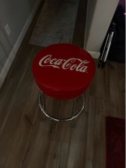 Coca-Cola Red Round Seat Barstool, Chrome Metal Frame, Silver/Red