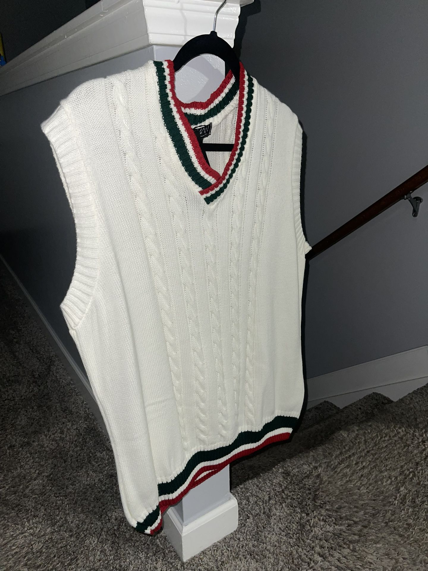 White Varsity Cable Knitted Vest