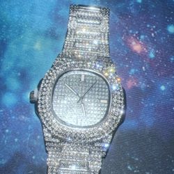 New Full Rhinestone Diamond Watch Silver