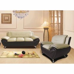 Two-Tone Leather Sofa and Armchair Set