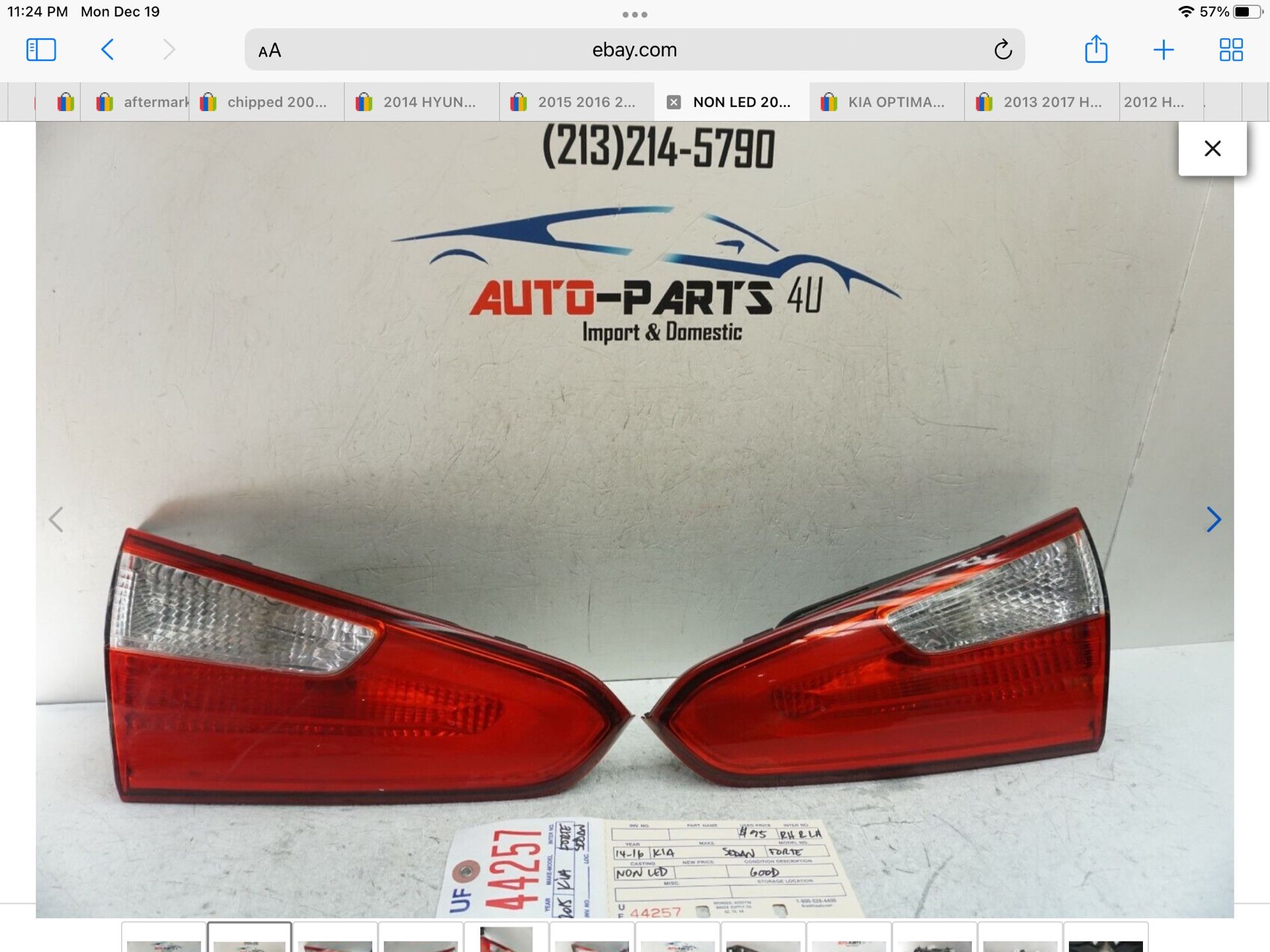 NON LED 2014-2016 KIA FORTE SEDAN LEFT & RIGHT INNER TAIL LIGHT 2015 OEM UF44257