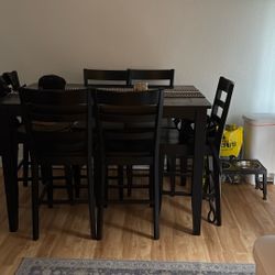 Solid wood table and six chairs