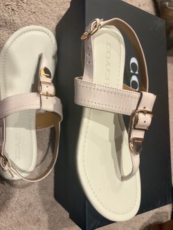 Coach White Leather Flat Sandals