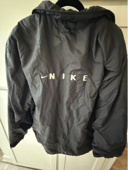Vintage 90's Nike Jacket Men's Large Black Embroidered Lined Puffer Hooded Full