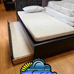 Twin Leather Bed With Mattress And Trundle New Cama 