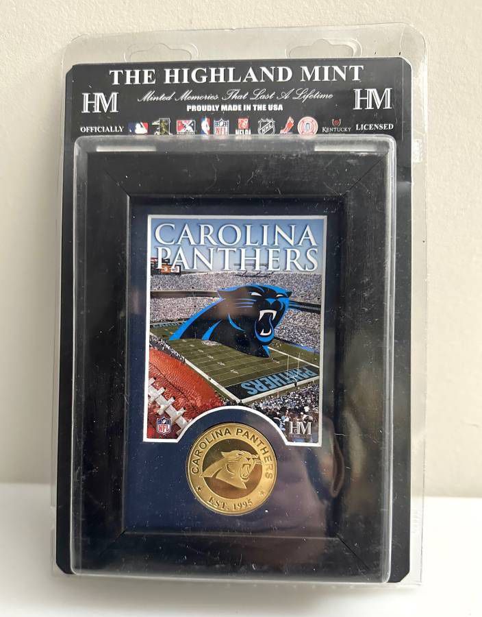Carolina Panthers 5 x 7 Wood Wall Frame Minted Bronze Coin Under Plexiglass Panel Officially Licensed Collectible Item