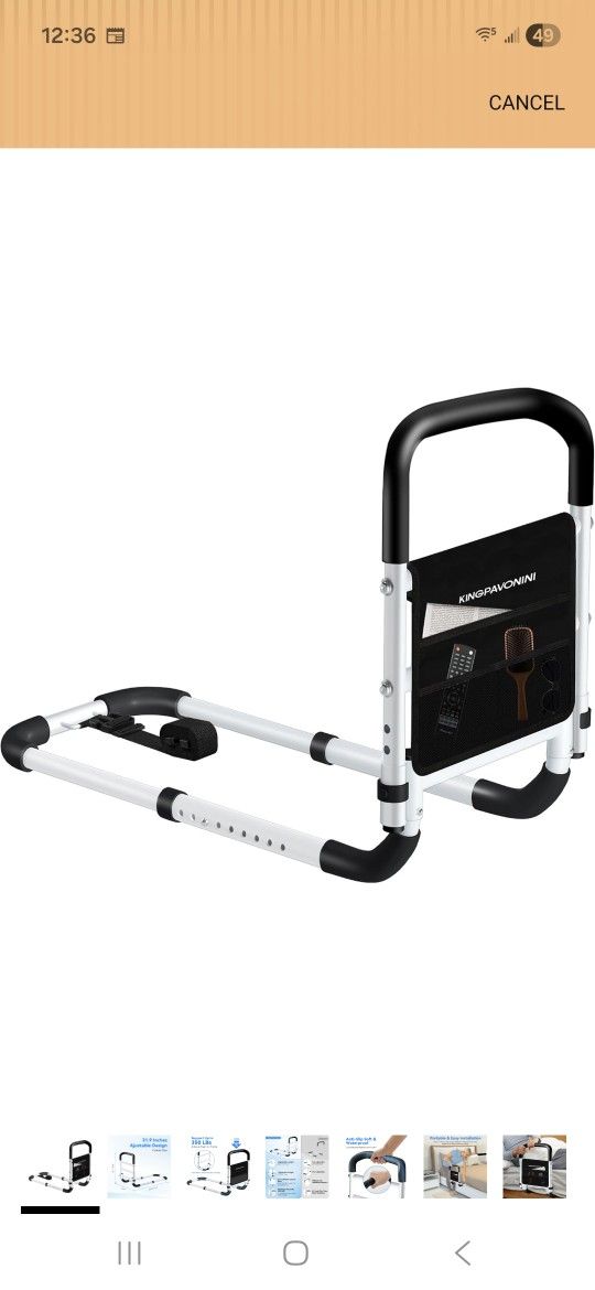 KingPavonini Bed Rails for Elderly Adults Safety - Adjustable Bed Cane with Non-Slip Ergonomic Handle and Storage Pocket, Bed Railings for Seniors Hol