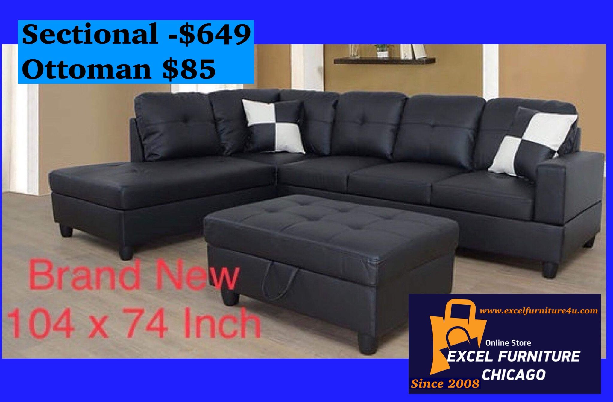 Brand New Black Sectional Sofa Couch 