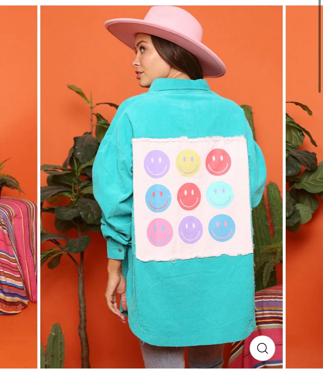 Smiley Face Patch Corduroy Shacket in Jade Size Small