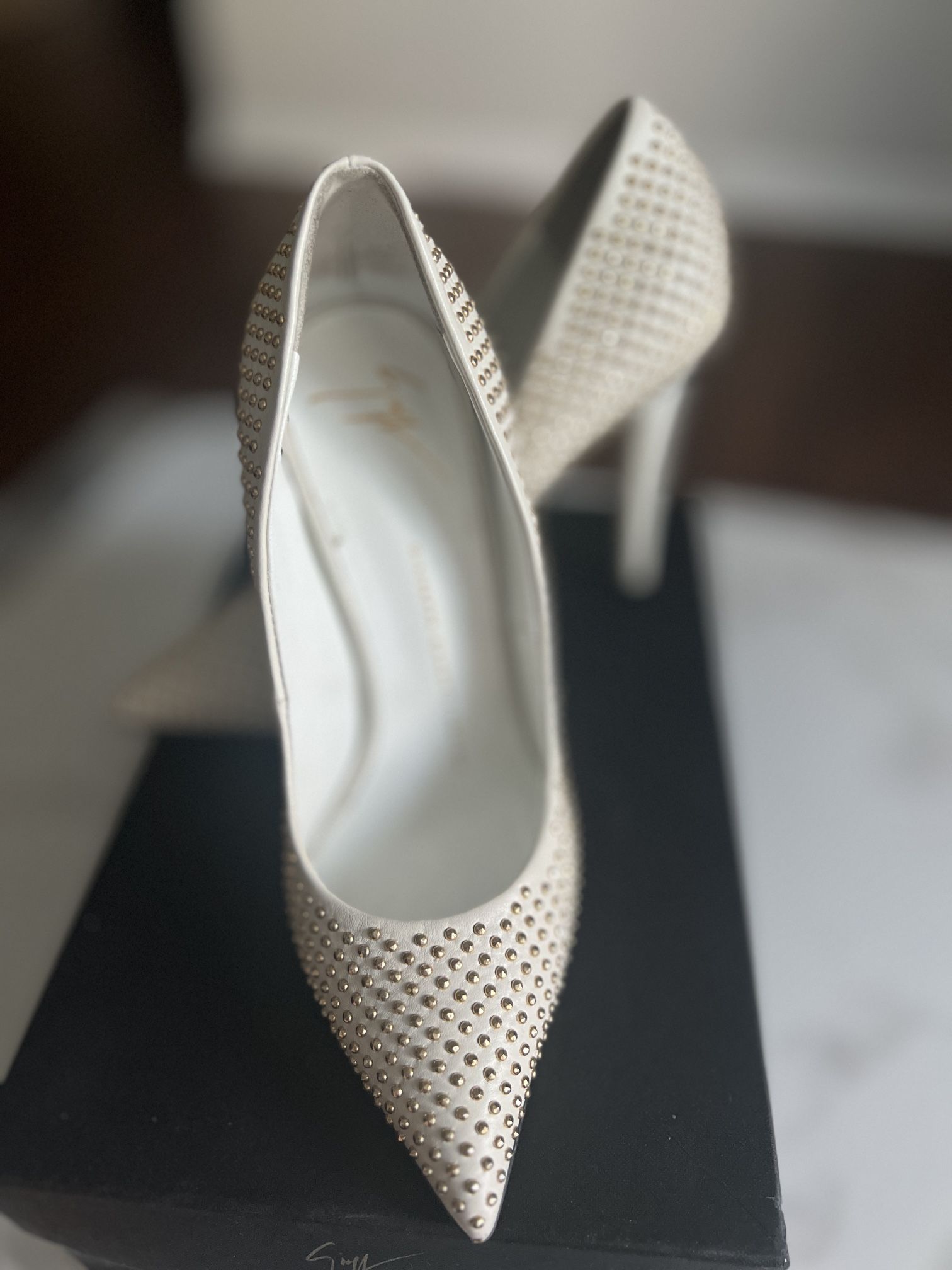 Giuseppe Zanotti Cream Perforated Stiletto Heels