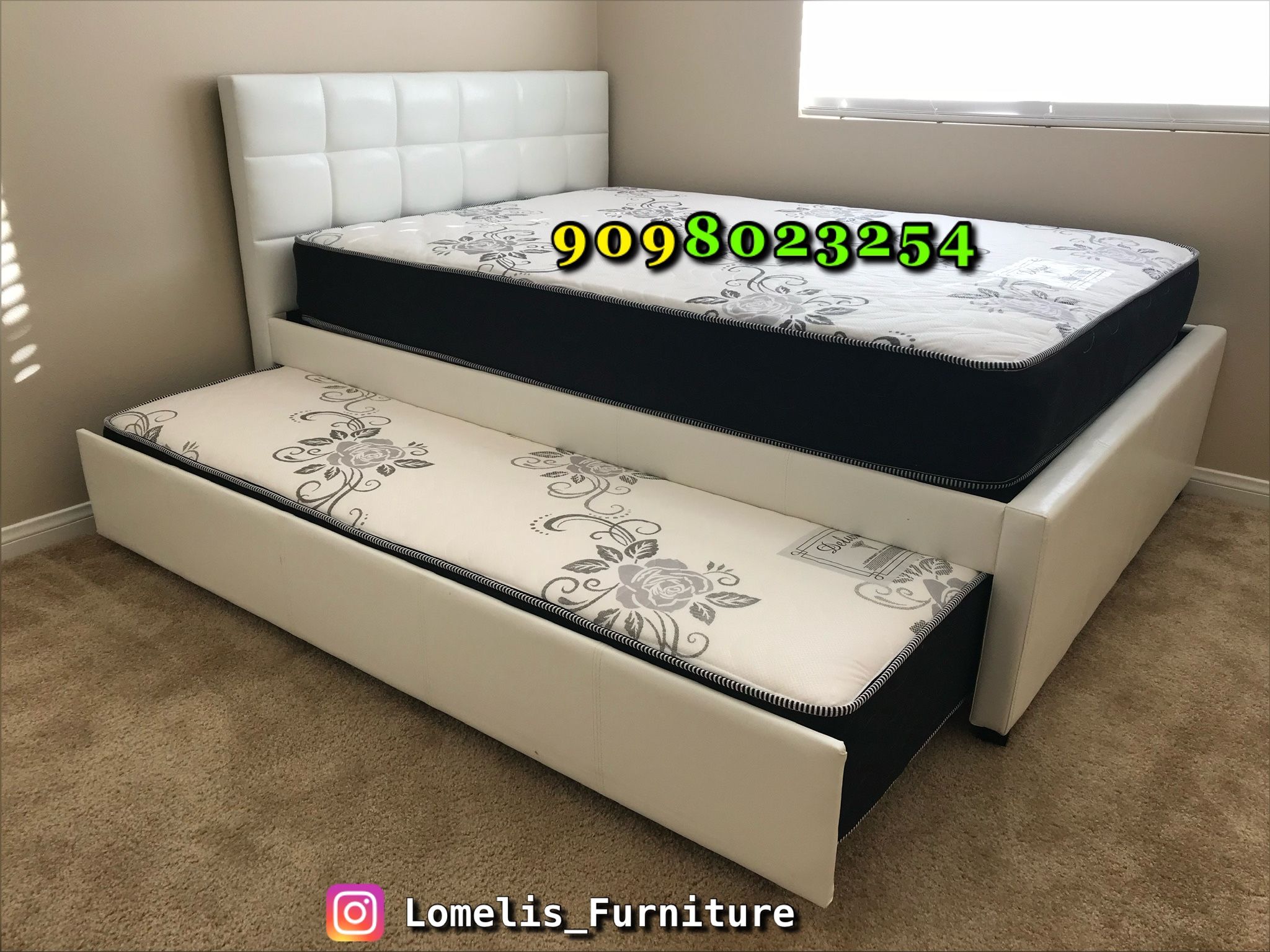 Full/Twin White Trundle Beds w. Orthopedic Mattresses Included display picture 1