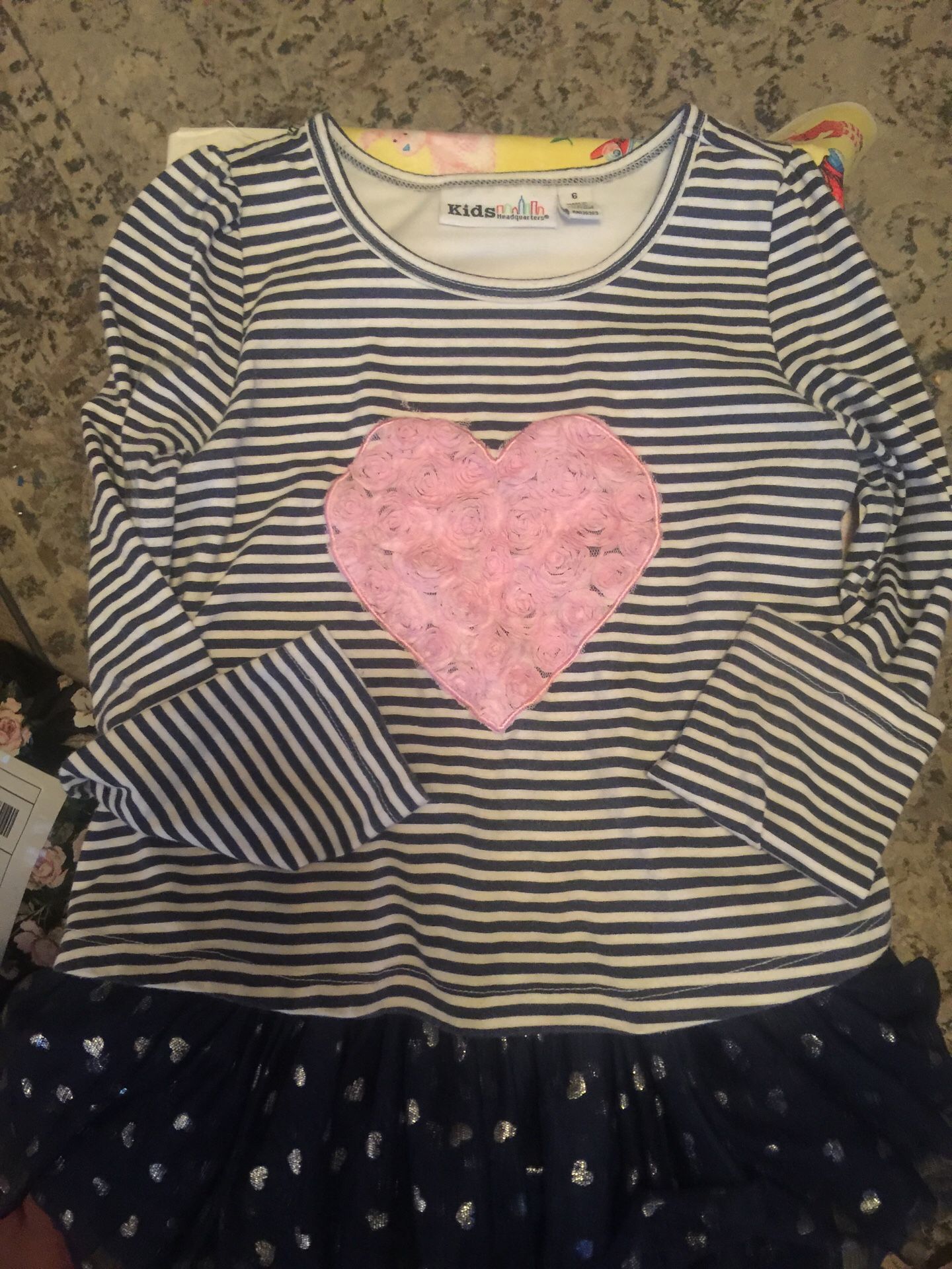 Little girls euc designer shirt blue stripes cute little pink fabric heart and sweet tulles frilly hem size 6 little girls check my other kids cloth
