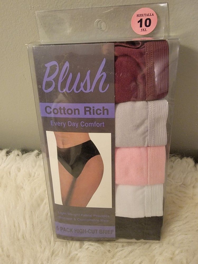 Brand New 5-pack of Blush brand women's high-cut briefs size 10