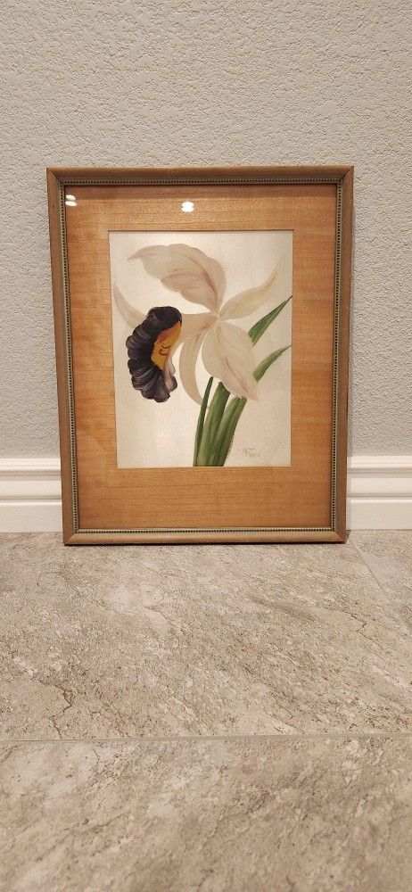 Henry LaForet Orig 1950 MID CENTURY MODERN OIL ON SILK Orchid
