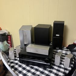 Onkyo Receiver With Sony Speakers And Two Subwoofers