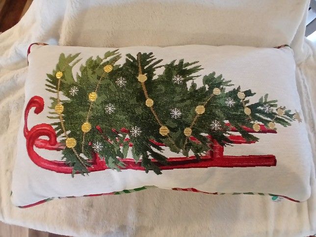Brand New Holiday Sled Pillow - Seam Is Tearing 