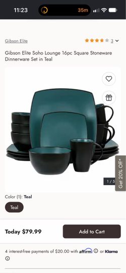 Gibson home dinnerware set-teal