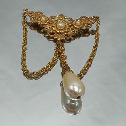 Miriam Haskell Signed Brooch Faux Pearls 