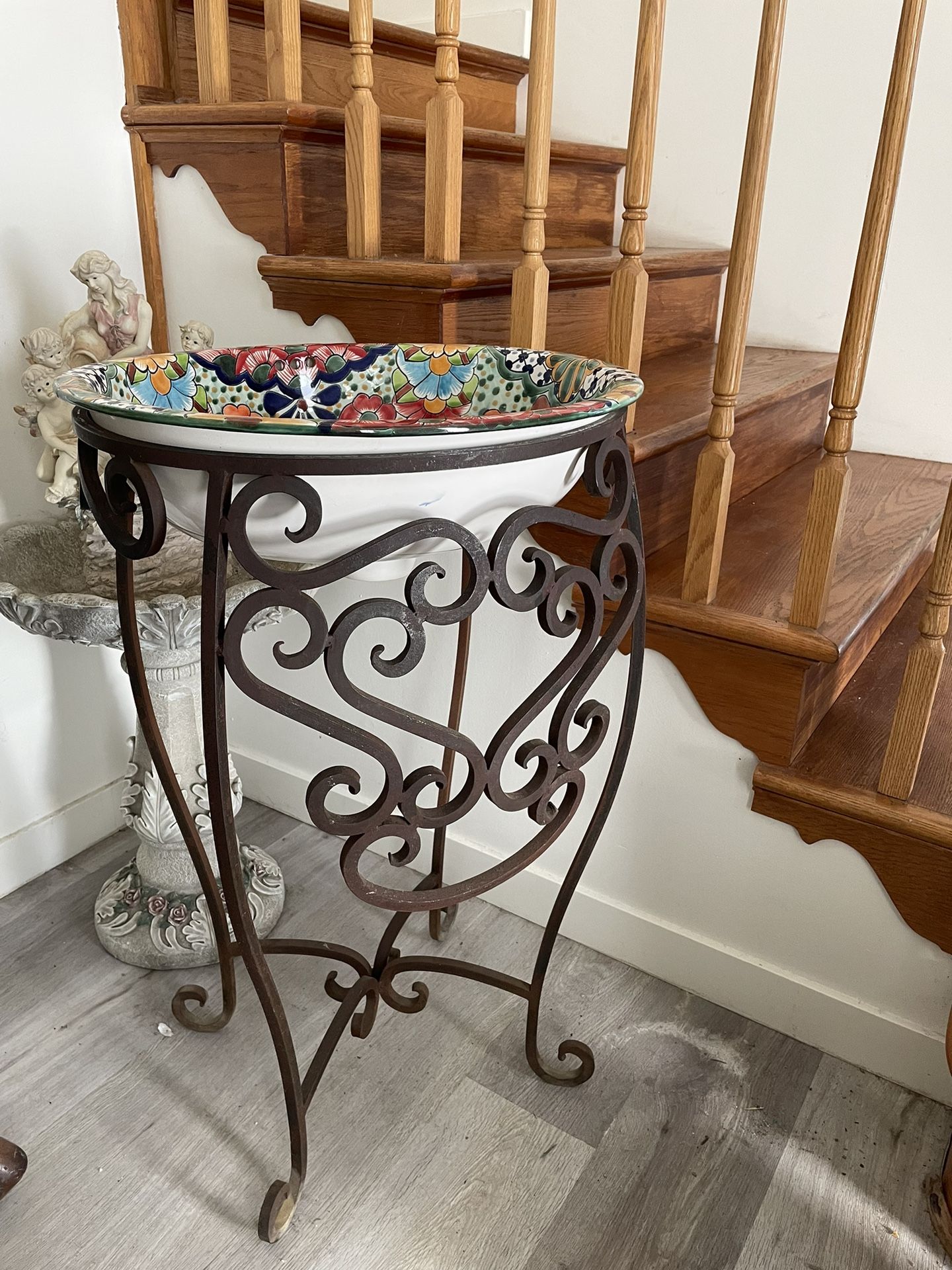 Stunning Talavera Bathroom Sink With Wroght Iron Stand