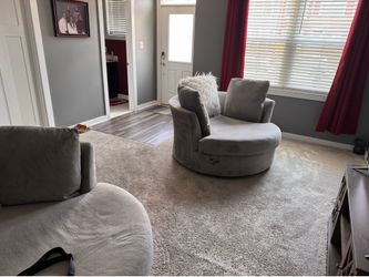 Grey Velvet Swivel Cuddle Chair