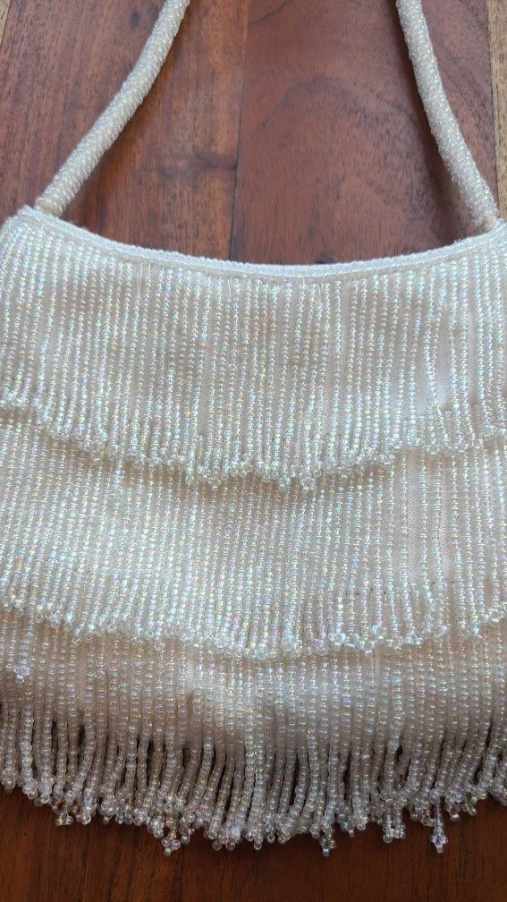 Unique  White Beaded Handbag 