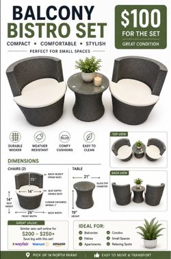 Outdoor Resin Wicker Patio Set – 2 Chairs & Glass Table