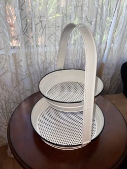 White Two Tier Metal Farmhouse Serving Tray | New w/ Sticker, Never Used