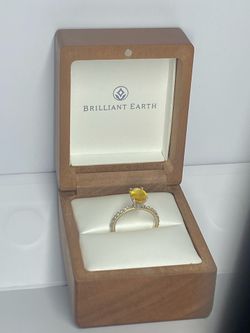 Brilliant Earth “One Lady’s Engagement Ring - Premium Oval Yellow Sri Lankan Sapphire” 18k White Gold & Diamond Accent Gemstones