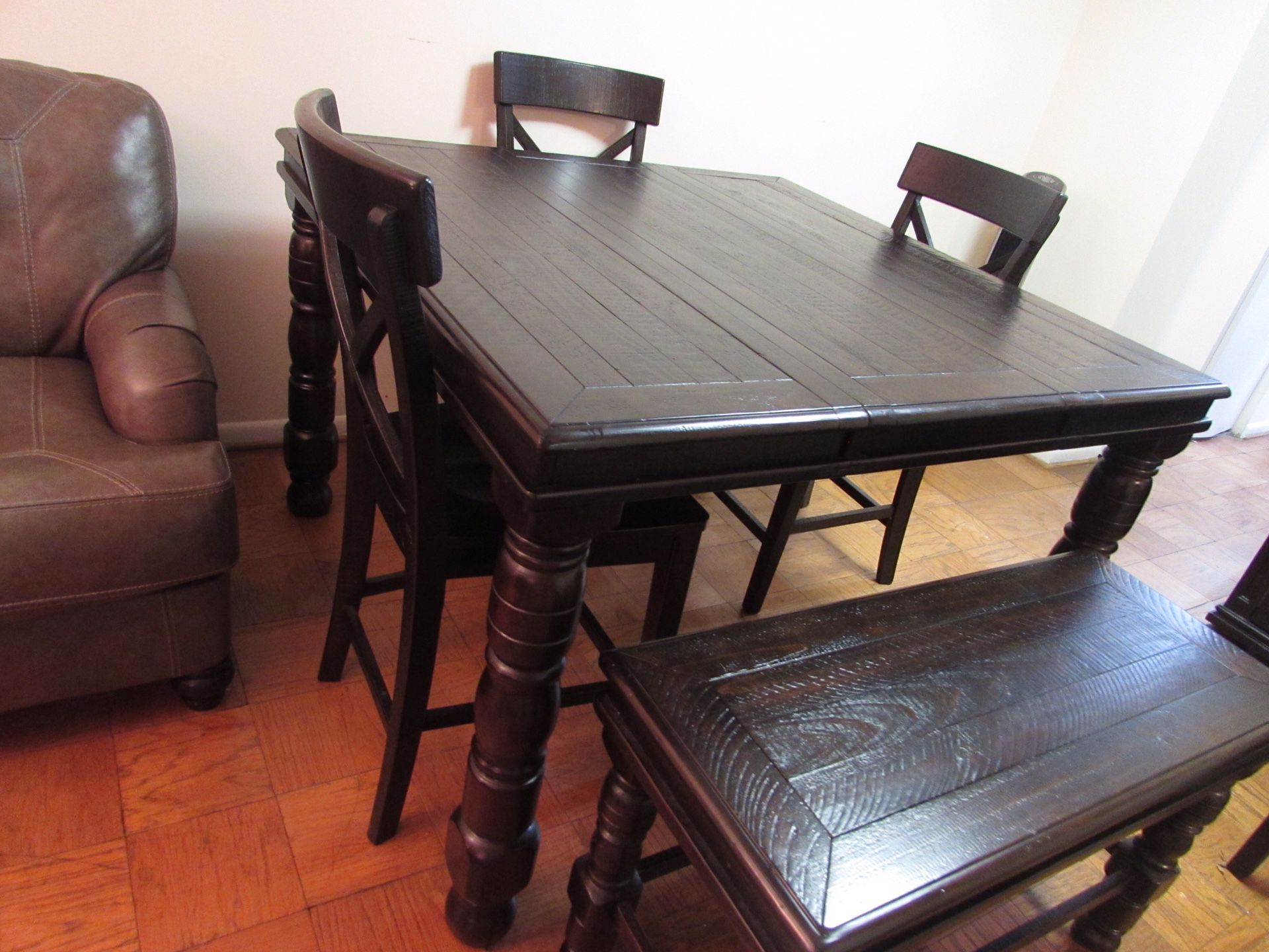 Ashley solid wood dining table (4chairs and a bench) plus server