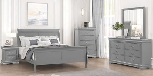 Brand New Grey 4pc Queen Bedroom Set