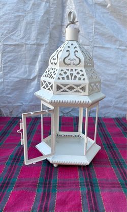 White Moroccan Style Metal Lantern.