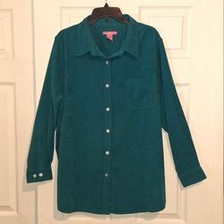 'Woman Within' Green suede button-down blouse, plus size, Sz. 1X