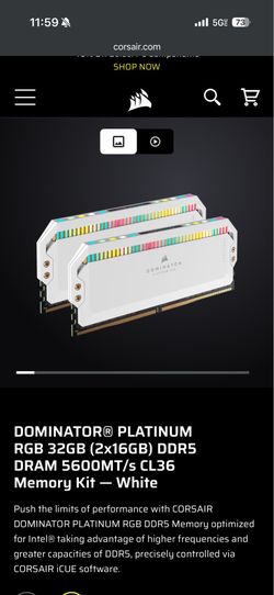 DOMINATOR® PLATINUM RGB 32GB (2x16GB) DDR5 DRAM 5600MT/s CL36 Memory Kit — White