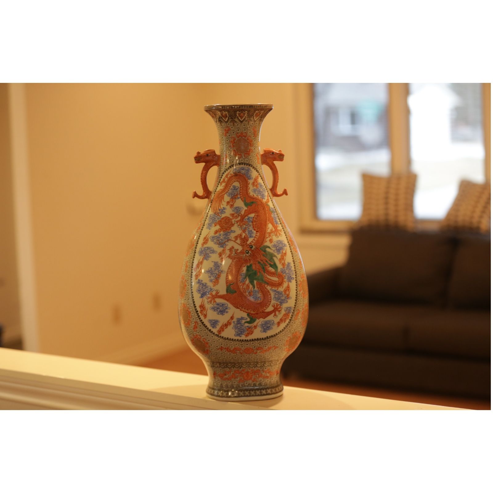 Vintage Intricate Dragon Design Porcelain Chinese Vase 24” Guilin China 1991
