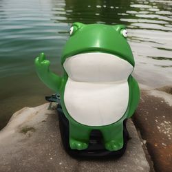 Rebellious Miniature Frog Figurine. Great Gift, Funny Frog. One Finger Salute.